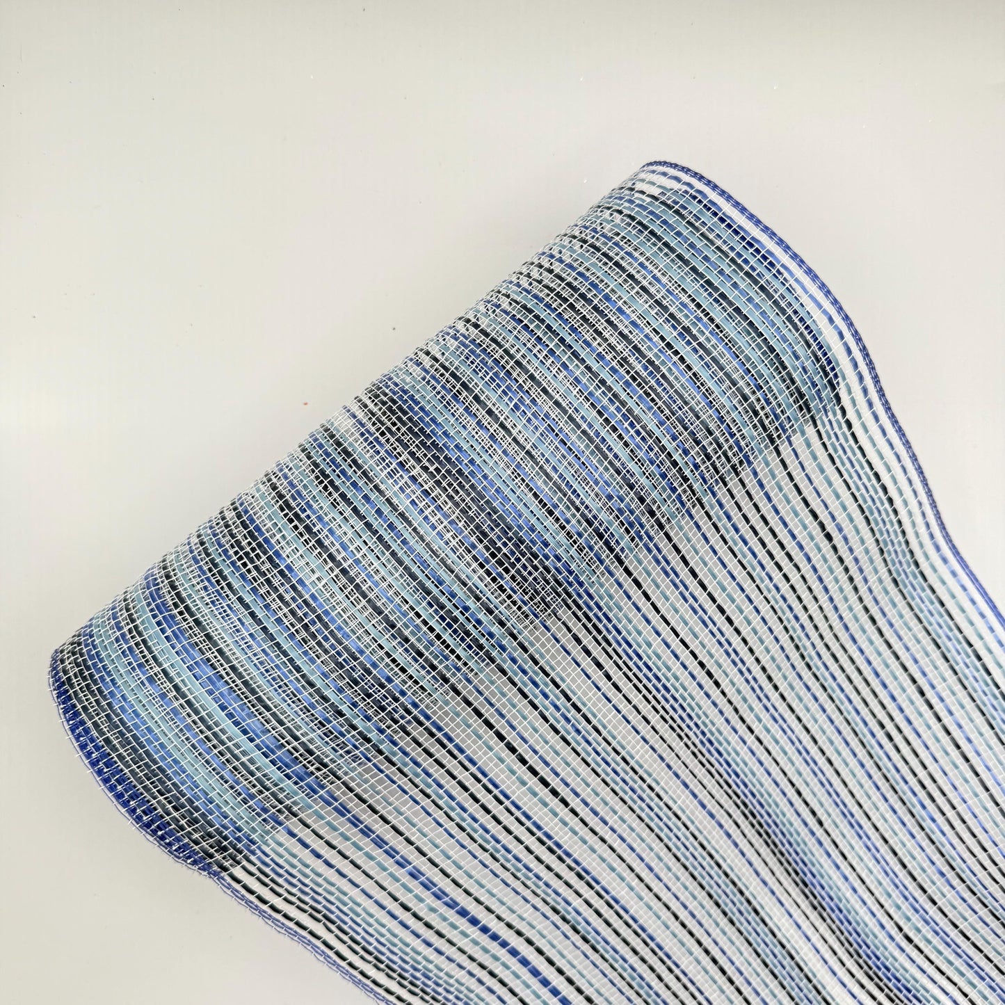 10” by 10 Yards Vertical Multicolor Stripe Mesh: Navy Royal Smoke Blue and White, Wreathmaking Supplies, Patriotic and Spring Mesh, RE1369YA
