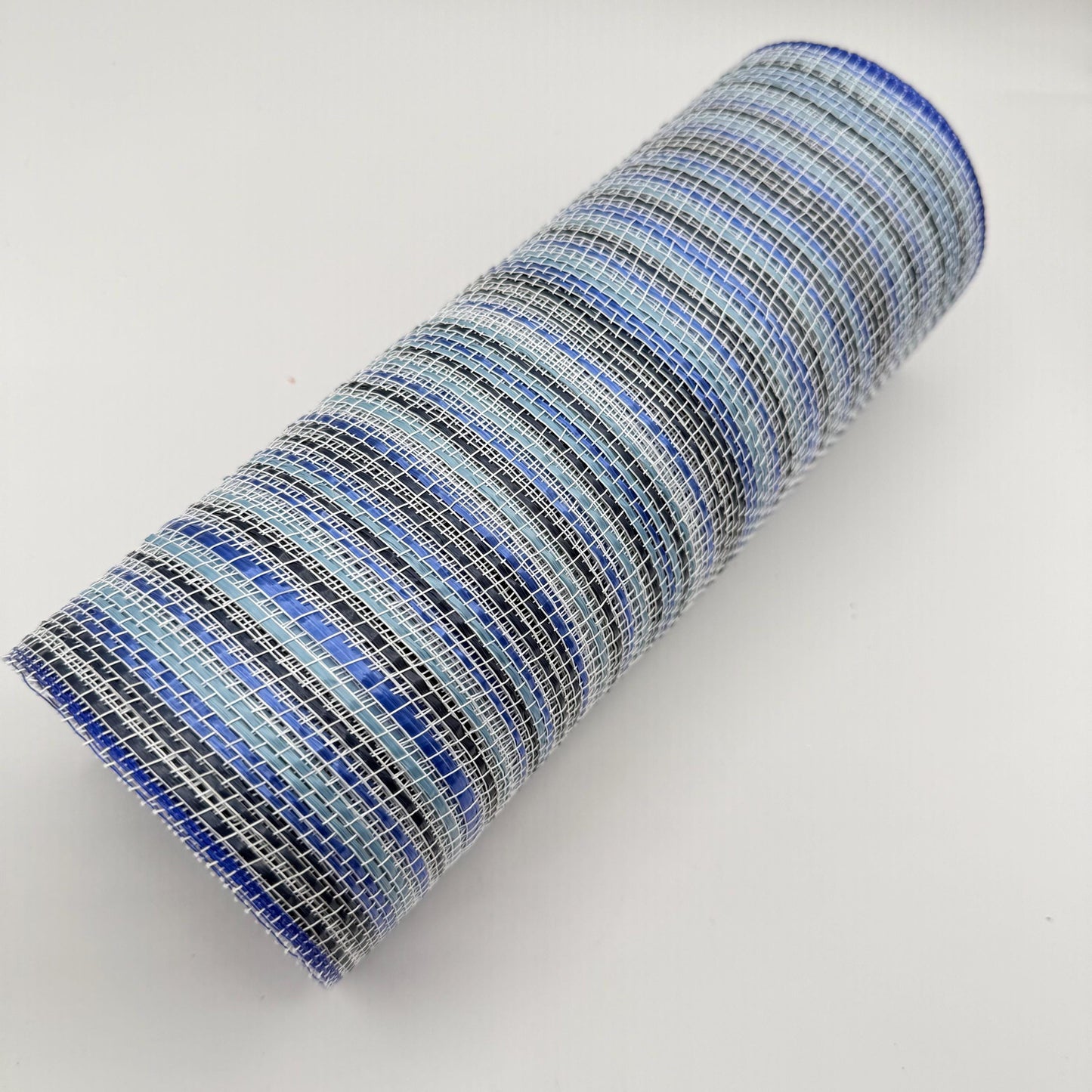 10” by 10 Yards Vertical Multicolor Stripe Mesh: Navy Royal Smoke Blue and White, Wreathmaking Supplies, Patriotic and Spring Mesh, RE1369YA