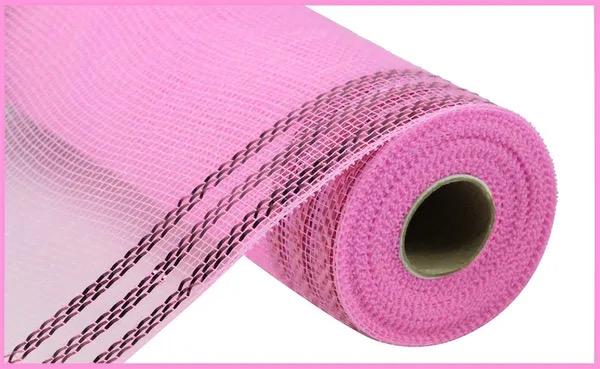 10” by 10 Yards Metallic Border Stripe Mesh: Pink, Wreathmaking Supplies, Halloween or Easter Mesh, Pink Mesh Ribbon for Wreaths, RE850222