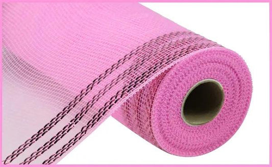 10” by 10 Yards Metallic Border Stripe Mesh: Pink, Wreathmaking Supplies, Halloween or Easter Mesh, Pink Mesh Ribbon for Wreaths, RE850222