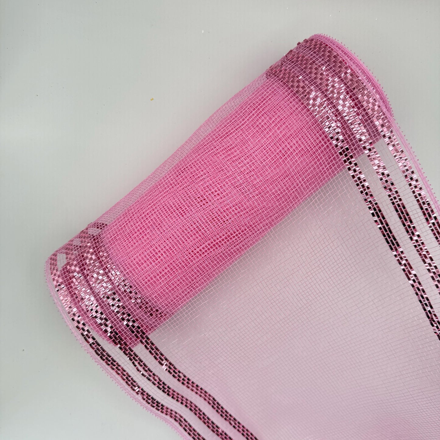 10” by 10 Yards Metallic Border Stripe Mesh: Pink, Wreathmaking Supplies, Halloween or Easter Mesh, Pink Mesh Ribbon for Wreaths, RE850222