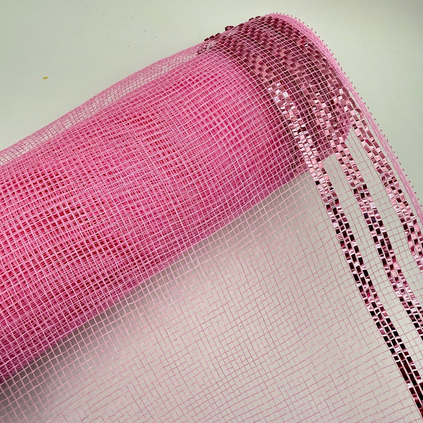 10” by 10 Yards Metallic Border Stripe Mesh: Pink, Wreathmaking Supplies, Halloween or Easter Mesh, Pink Mesh Ribbon for Wreaths, RE850222