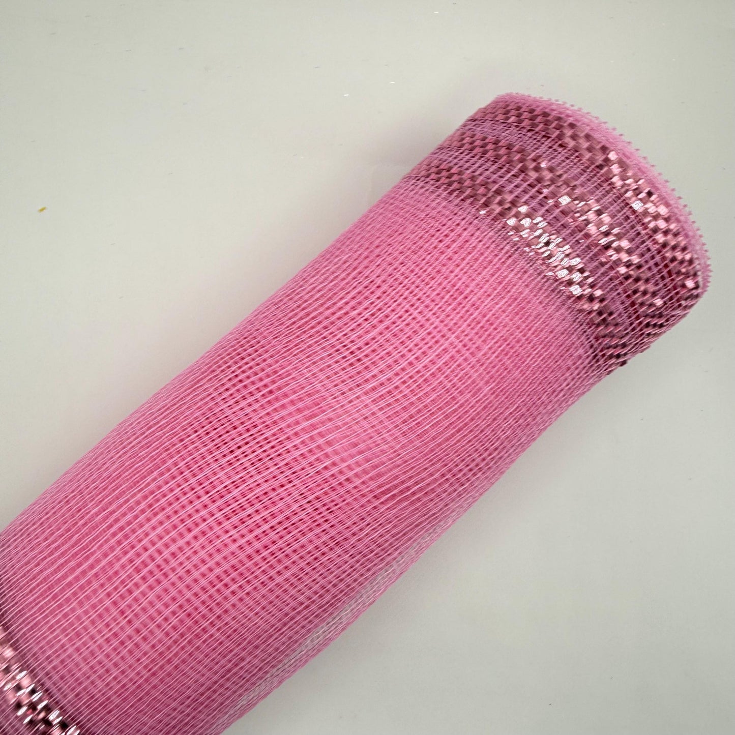 10” by 10 Yards Metallic Border Stripe Mesh: Pink, Wreathmaking Supplies, Halloween or Easter Mesh, Pink Mesh Ribbon for Wreaths, RE850222