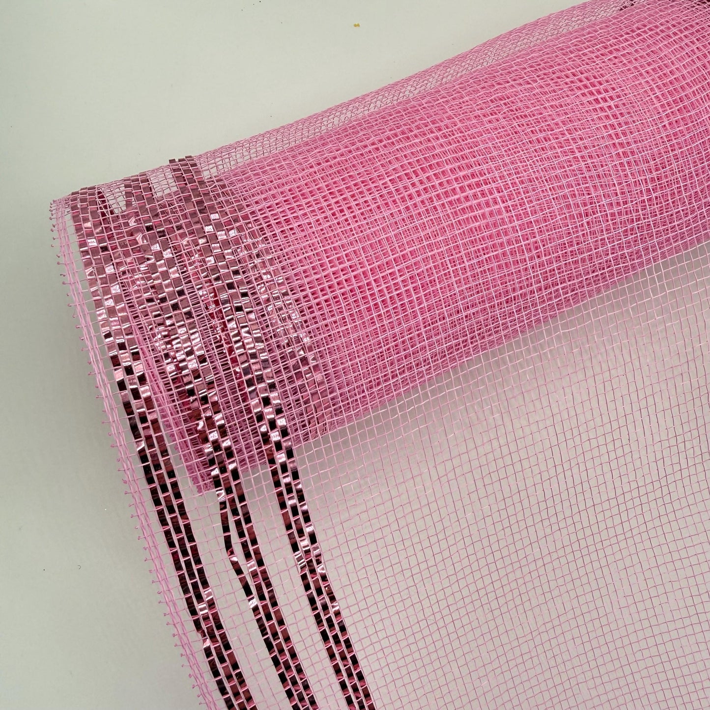 10” by 10 Yards Metallic Border Stripe Mesh: Pink, Wreathmaking Supplies, Halloween or Easter Mesh, Pink Mesh Ribbon for Wreaths, RE850222