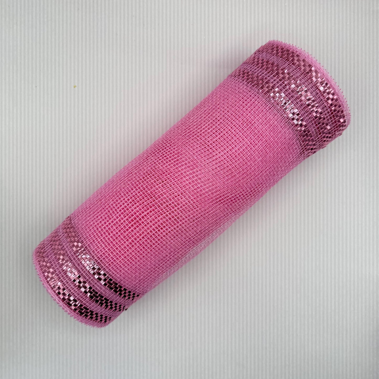10” by 10 Yards Metallic Border Stripe Mesh: Pink, Wreathmaking Supplies, Halloween or Easter Mesh, Pink Mesh Ribbon for Wreaths, RE850222