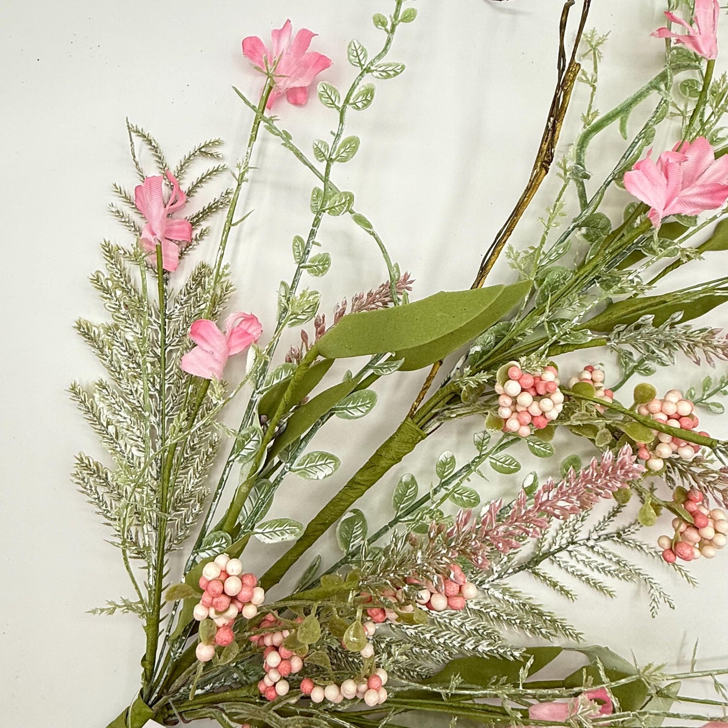 24"L Fabric Flower/EVA Leaf/Beads Spray: Pink, Pink Greenery Stem, Greenery Filler Bush with Leaves Buds and Pink Berries, 60919, FH807115