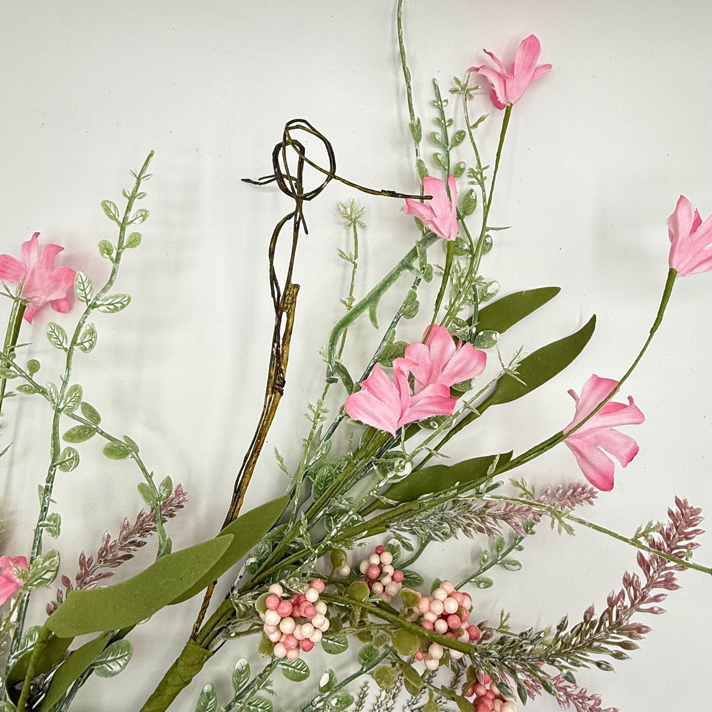24"L Fabric Flower/EVA Leaf/Beads Spray: Pink, Pink Greenery Stem, Greenery Filler Bush with Leaves Buds and Pink Berries, 60919, FH807115