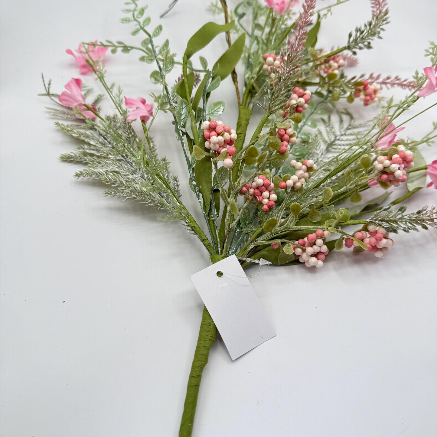 24"L Fabric Flower/EVA Leaf/Beads Spray: Pink, Pink Greenery Stem, Greenery Filler Bush with Leaves Buds and Pink Berries, 60919, FH807115