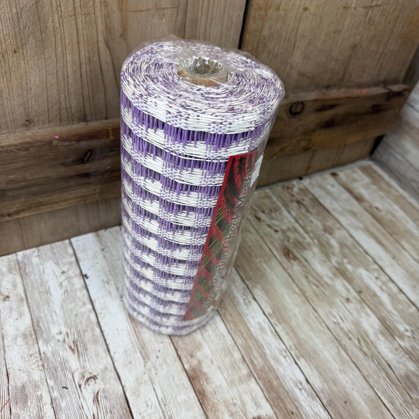 Cream and Lavender Poly Burlap Check Mesh: 10" x 10 yds Wreath Supply, Wreathmaking Mesh, Easter and Spring Pastel Mesh, Petal Wreath Ribbon