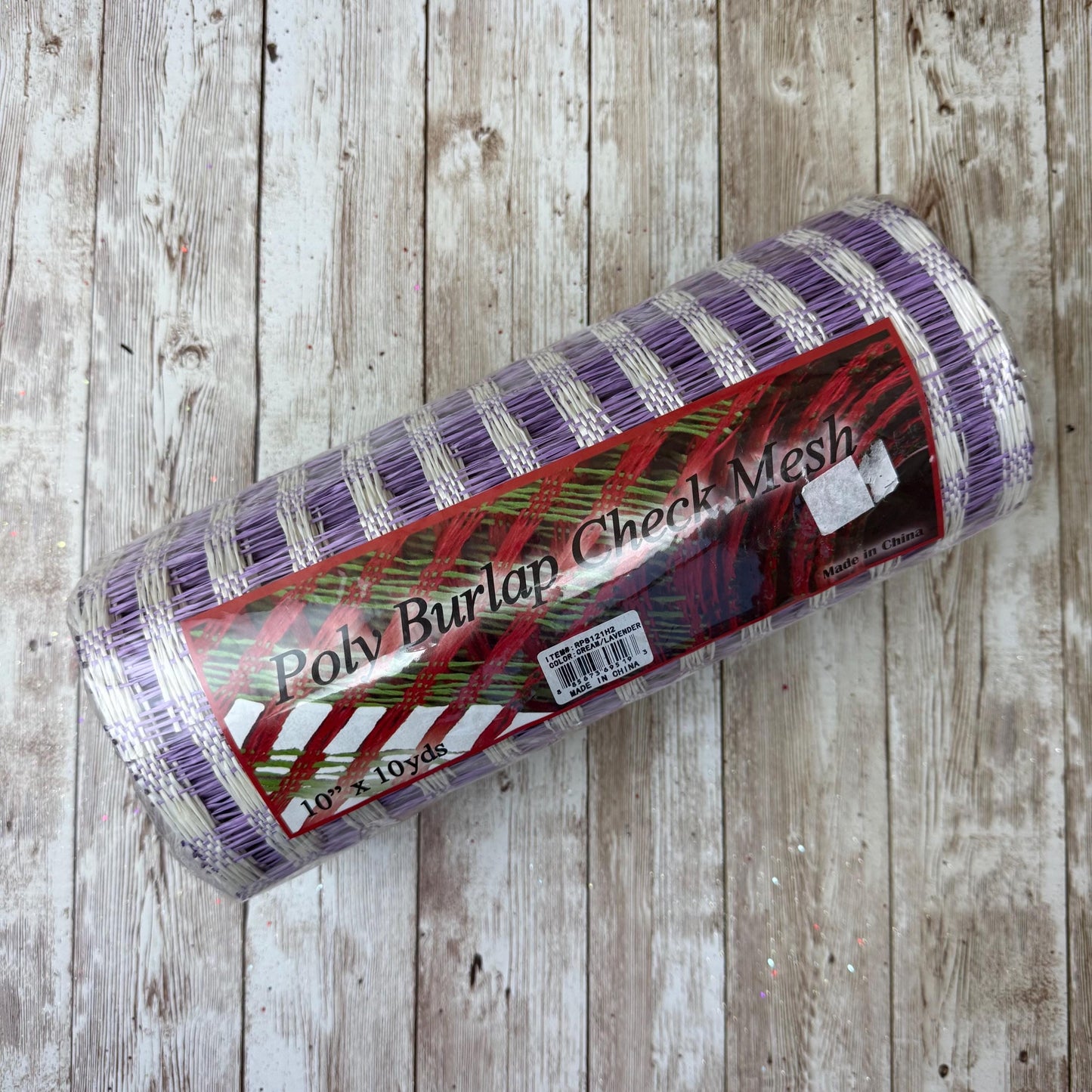 Cream and Lavender Poly Burlap Check Mesh: 10" x 10 yds Wreath Supply, Wreathmaking Mesh, Easter and Spring Pastel Mesh, Petal Wreath Ribbon