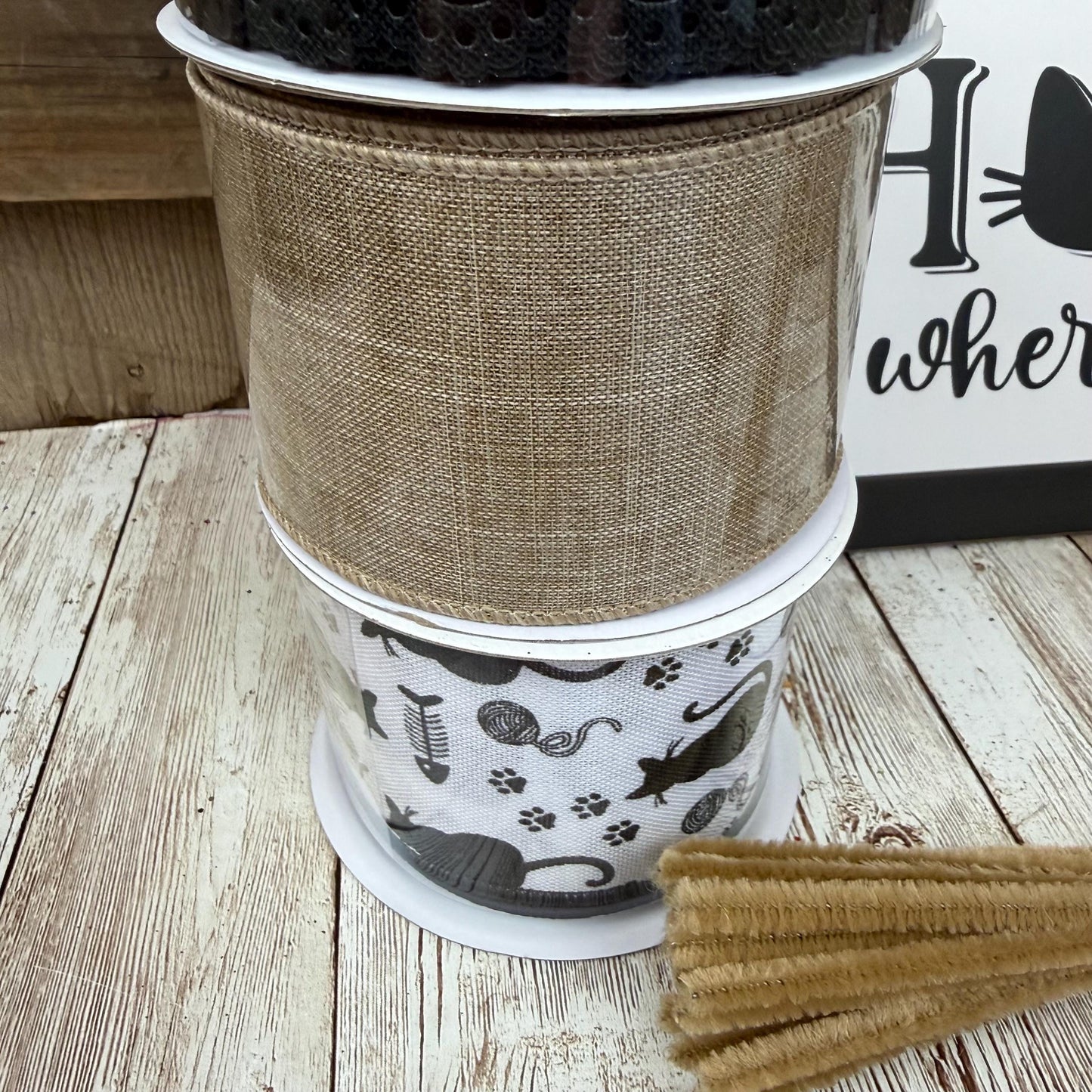 Cat Themed Thin Wreath Kit, Home Is Where My Cat Is, Farmhouse DIY Storm Door Wreath Kit, Cat Mom or Dad Gift, Kitty Decoration, Cat Decor