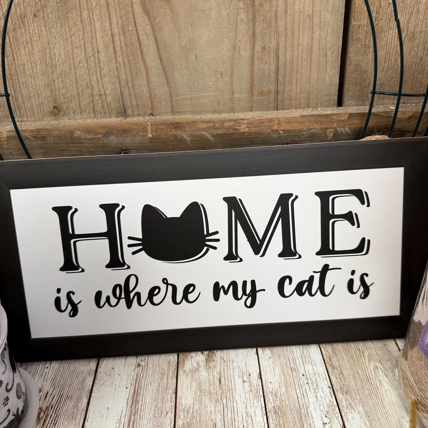 Cat Themed Thin Wreath Kit, Home Is Where My Cat Is, Farmhouse DIY Storm Door Wreath Kit, Cat Mom or Dad Gift, Kitty Decoration, Cat Decor