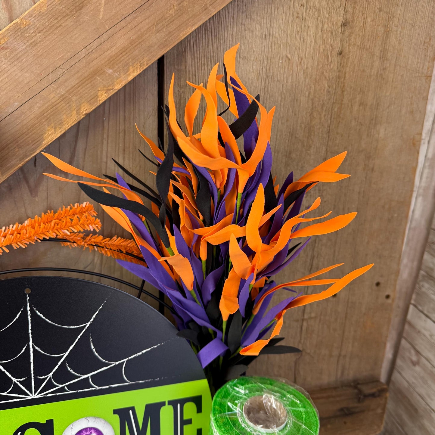 Welcome Eyeballs Halloween Wreath Kit, Large Halloween Wreath Kit, DIY Halloween Wreath Kit, Green Black Halloween Ribbon Mesh Sign Bundle