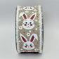 Easter Bunny Wired Ribbon: 2.5" x 10yd, Easter Wreath Supply, Natural Beige Easter Ribbon, White Bunny Face with Pink Ears Bowmaking Ribbon