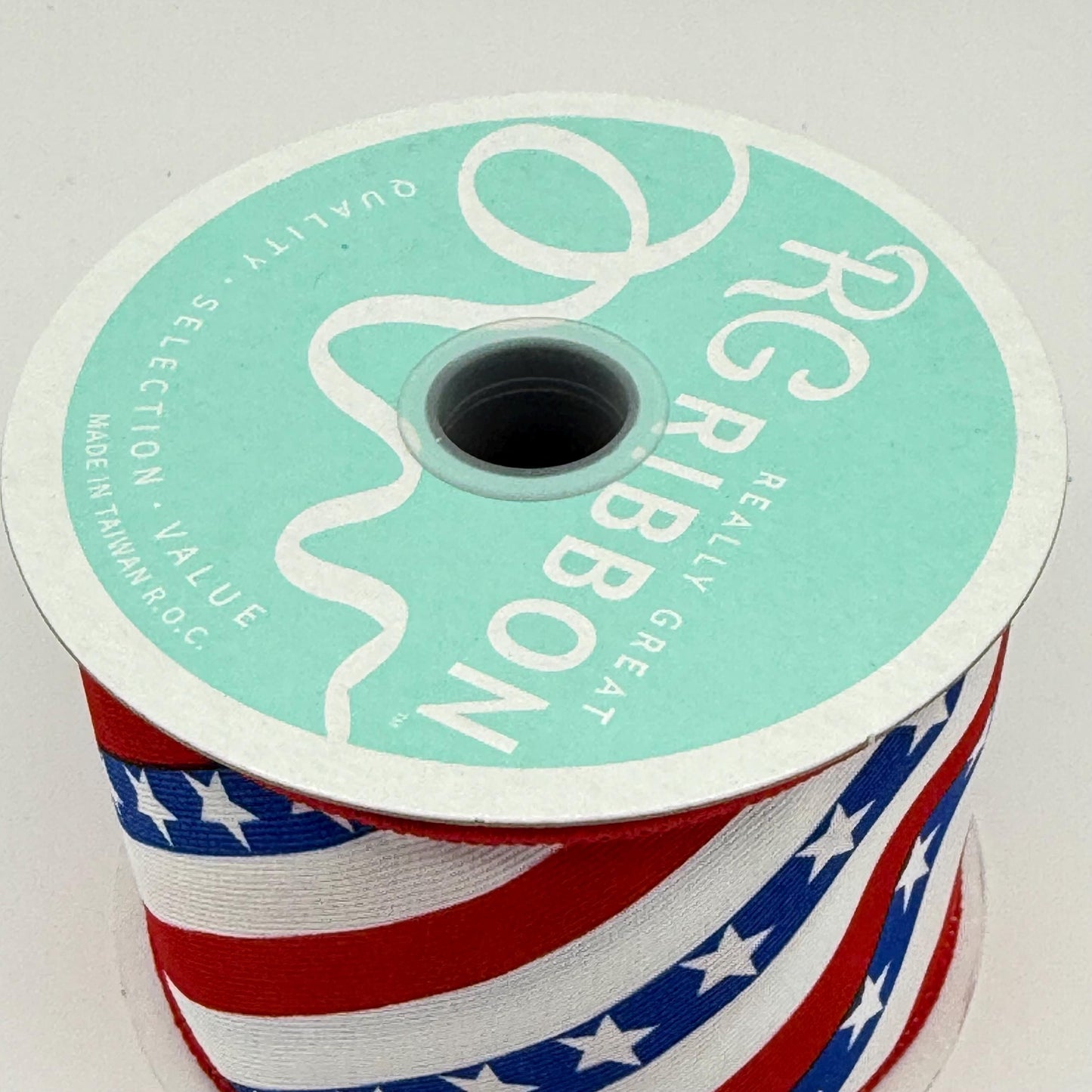 Red White and Blue Diagonal Stripe Wired Ribbon, Stars & Stripes Fourth of July Wreath Supply, Patriotic Ribbon 2.5” by 10 yards, RGE105727