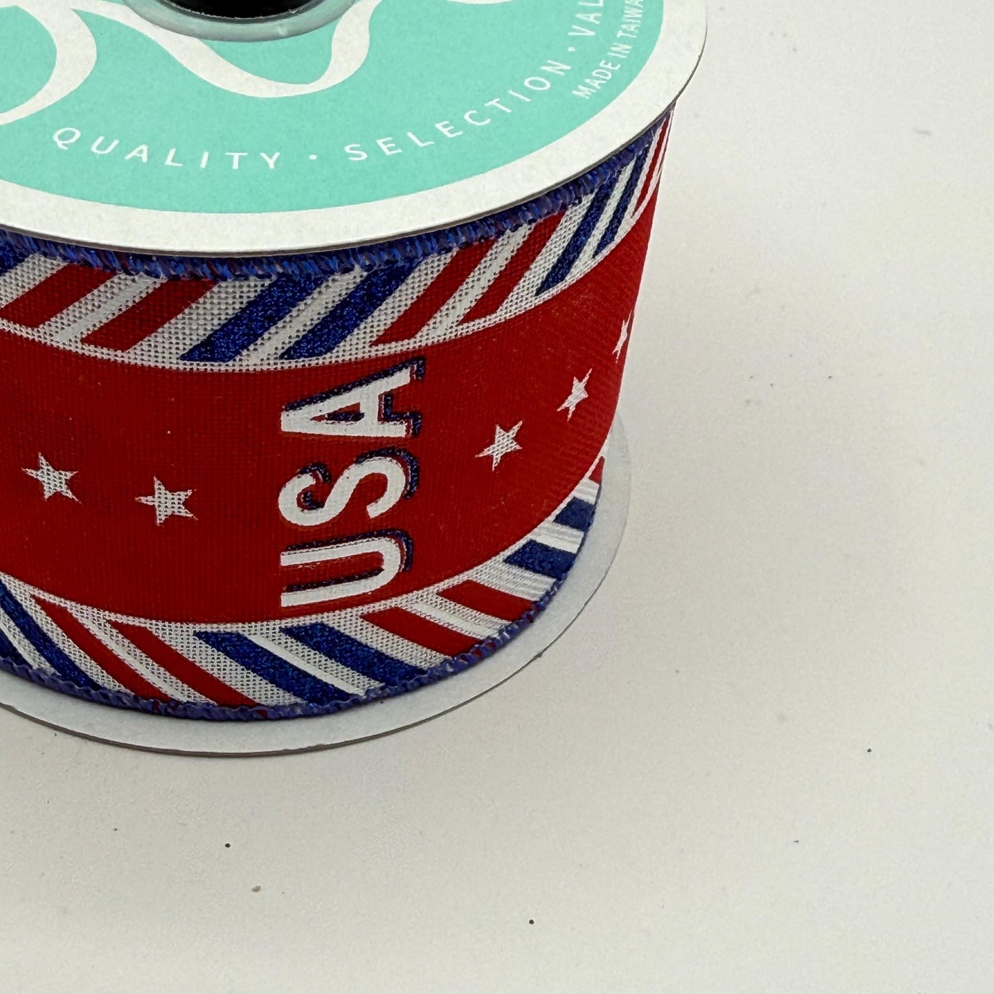 Red White and Blue USA on Diagonal Stripes Wired Ribbon, Fourth of July Wreath Supply, Patriotic Royal Ribbon 2.5” by 10 yards, RGE163127