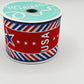 Red White and Blue USA on Diagonal Stripes Wired Ribbon, Fourth of July Wreath Supply, Patriotic Royal Ribbon 2.5” by 10 yards, RGE163127