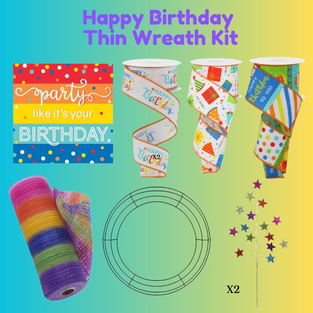 Birthday Wreath Kit, Thin Celebration Wreath Kit, DIY Party Like It’s Your Birthday Sign Mesh and Ribbon Bundle, Birthday Party Decoration