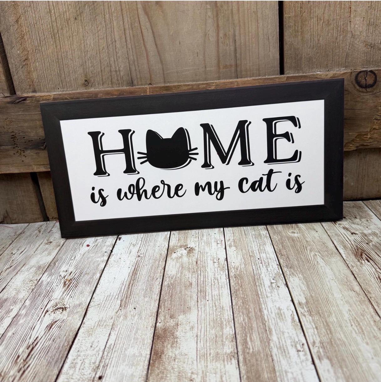 Home is Where My Cat Is Sign, Pet Love Wreath Sign, Cat Door Hanger, Feline Wall Decor, Black Kitty Wall Decoration, Cat Mom or Dad Gift