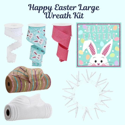 Large Easter Wreath Kit, Pink Pickup Truck Easter’s on It’s Way Wreath Kit, Do It Yourself Wreath Kit, Easter Pink & White Ribbon Mesh Sign