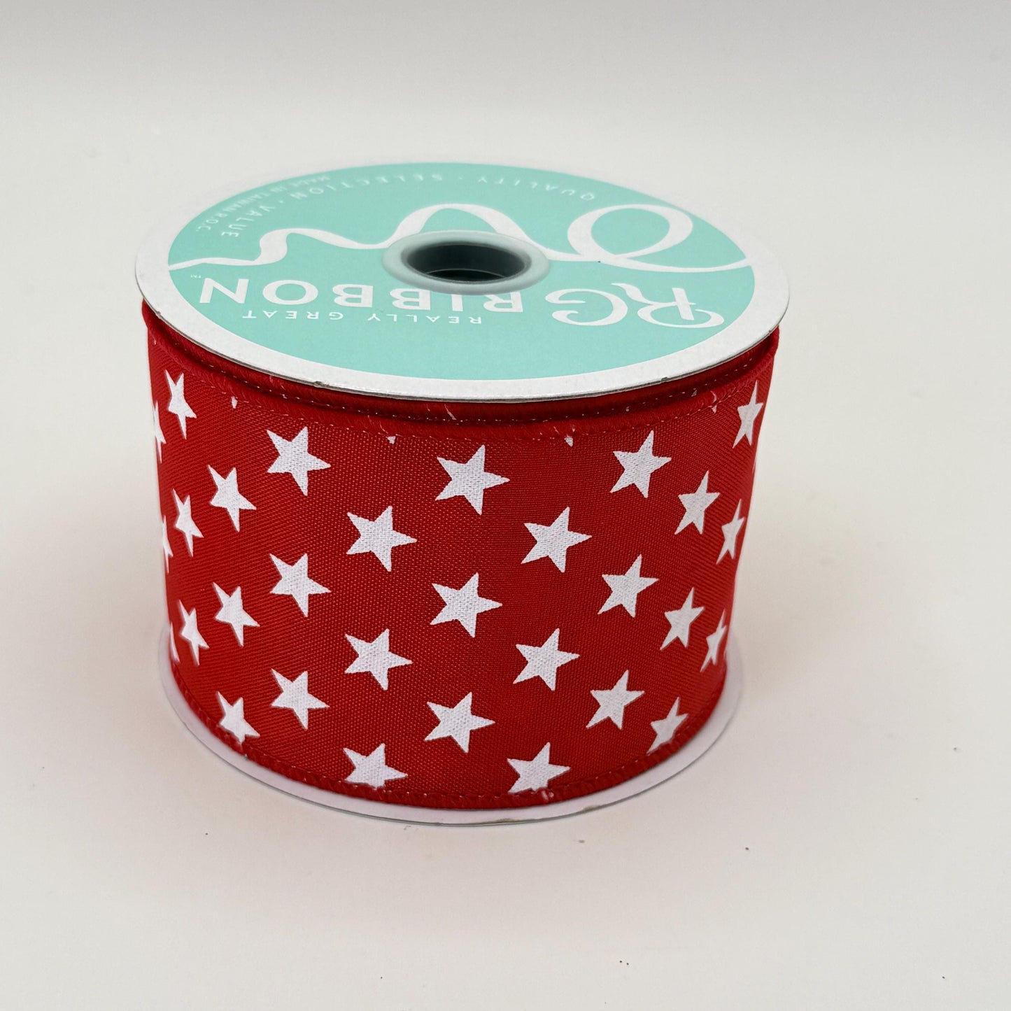 Red with White Stars Wired Ribbon, Fourth of July Wreath Supply, Independence Day Bowmaking, Patriotic Ribbon 2.5” by 10 yards, RGE111524