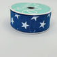 Blue with White Stars Wired Ribbon, Fourth of July Wreath Supply, Independence Day Bowmaking, Patriotic Ribbon 1.5” by 10 yards, RGE111525