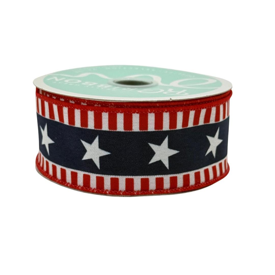 Red White Blue Stars and Stripes Wired Ribbon, Fourth of July Wreath Supply, Independence Day Patriotic Ribbon 1.5” by 10 yards, RGE1079A1