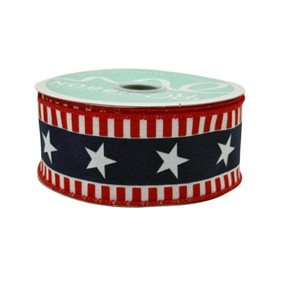 Red White Blue Stars and Stripes Wired Ribbon, Fourth of July Wreath Supply, Independence Day Patriotic Ribbon 1.5” by 10 yards, RGE1079A1