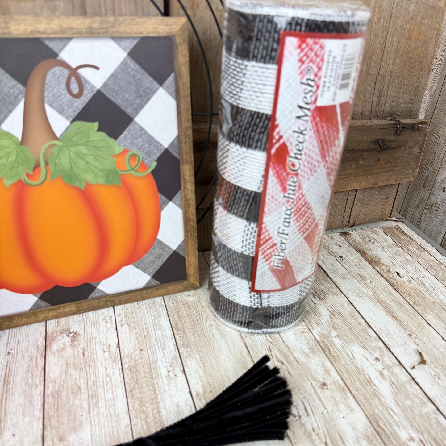 Halloween Wreath Kit, DIY Thin Fall Wreath Kit, Pumpkin Front Foor Decor, Rustic Farmhouse Door Hanger Kit, Orange Black White DIY Wreath