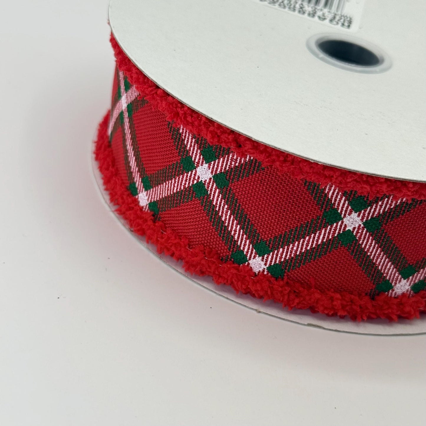 Red Diagonal Dash Check Wired Ribbon, Fourth of July Wreath Supply, Patriotic Ribbon with Red Drift Edge 1.5” by 10 yards, RGA885524