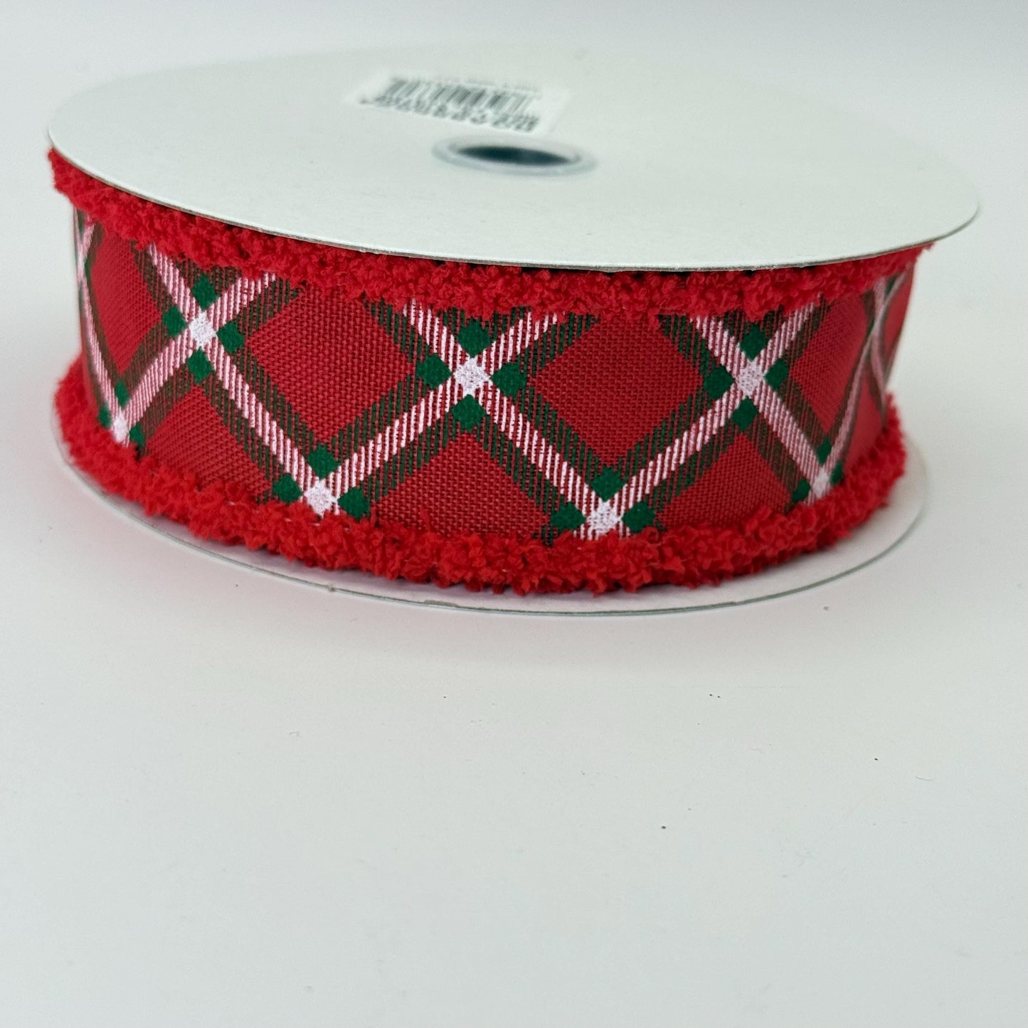 Red Diagonal Dash Check Wired Ribbon, Fourth of July Wreath Supply, Patriotic Ribbon with Red Drift Edge 1.5” by 10 yards, RGA885524