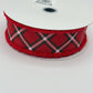 Red Diagonal Dash Check Wired Ribbon, Fourth of July Wreath Supply, Patriotic Ribbon with Red Drift Edge 1.5” by 10 yards, RGA885524