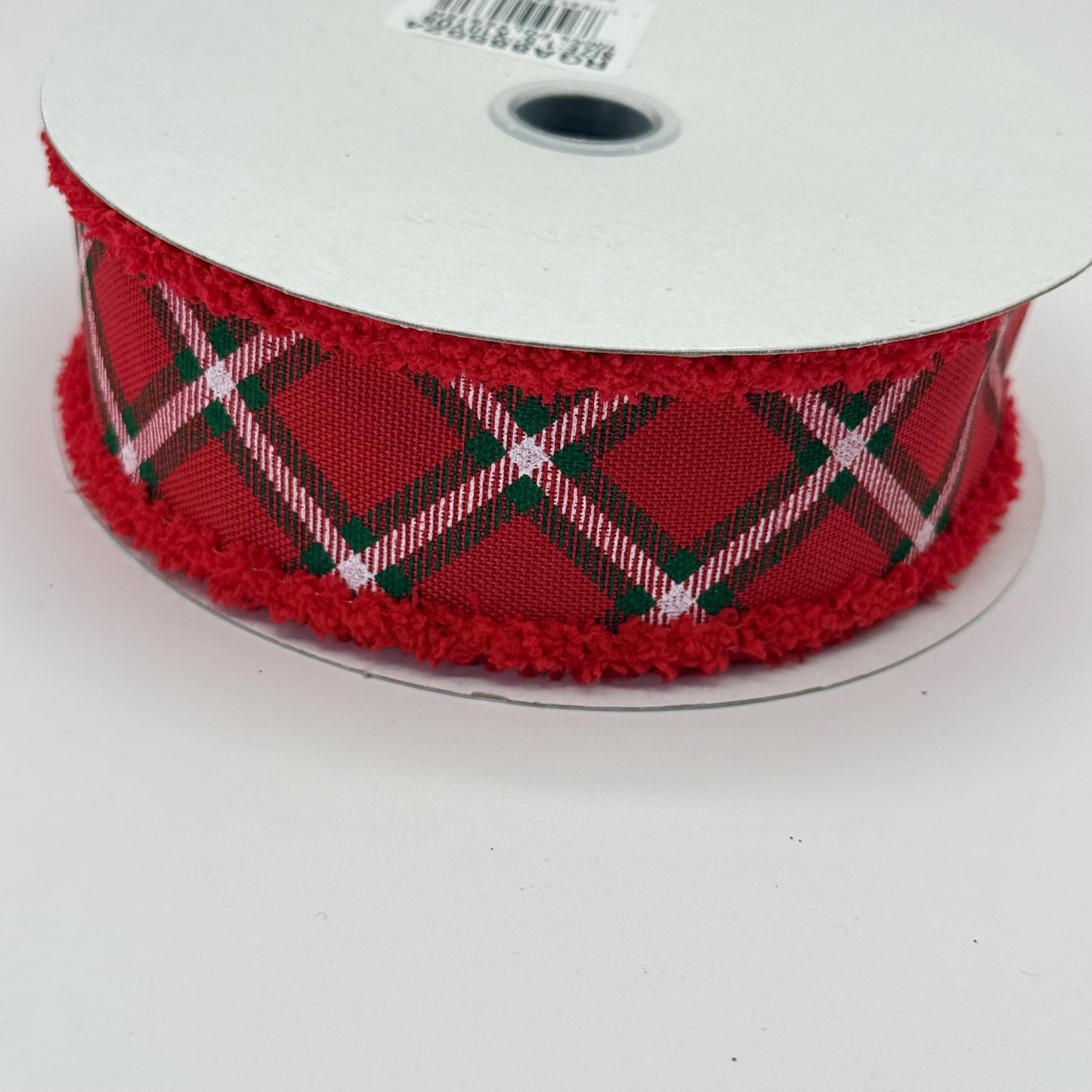 Red Diagonal Dash Check Wired Ribbon, Fourth of July Wreath Supply, Patriotic Ribbon with Red Drift Edge 1.5” by 10 yards, RGA885524