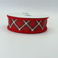 Red Diagonal Dash Check Wired Ribbon, Fourth of July Wreath Supply, Patriotic Ribbon with Red Drift Edge 1.5” by 10 yards, RGA885524