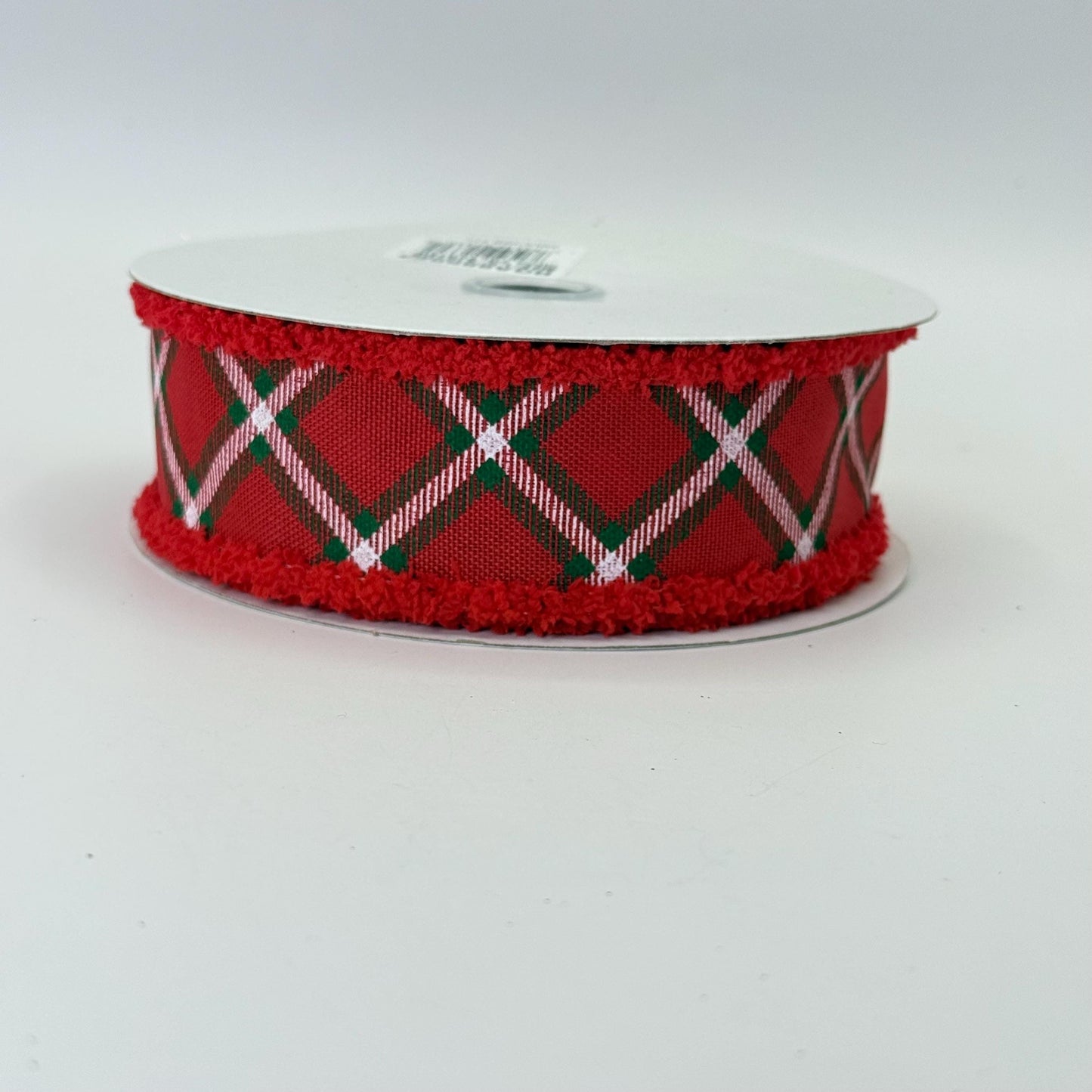 Red Diagonal Dash Check Wired Ribbon, Fourth of July Wreath Supply, Patriotic Ribbon with Red Drift Edge 1.5” by 10 yards, RGA885524