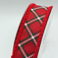 Red Diagonal Dash Check Wired Ribbon, Fourth of July Wreath Supply, Patriotic Ribbon with Red Drift Edge 1.5” by 10 yards, RGA885524