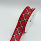 Red Diagonal Dash Check Wired Ribbon, Fourth of July Wreath Supply, Patriotic Ribbon with Red Drift Edge 1.5” by 10 yards, RGA885524