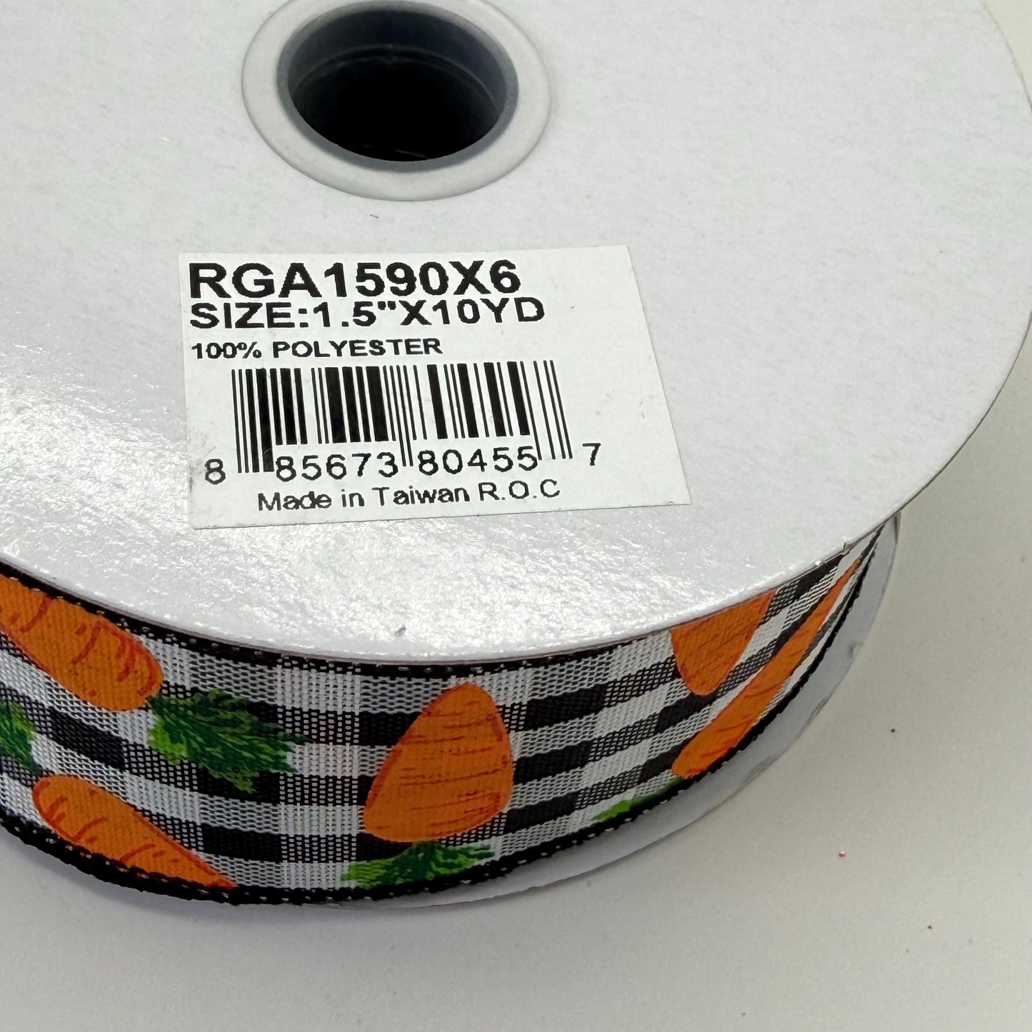 Carrot Wired Ribbon: 1.5" x 10yd, Easter Wreath Supply, Black and White Checkered Easter Ribbon with Orange Carrots, Easter Bow Ribbon