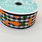 Carrot Wired Ribbon: 1.5" x 10yd, Easter Wreath Supply, Black and White Checkered Easter Ribbon with Orange Carrots, Easter Bow Ribbon