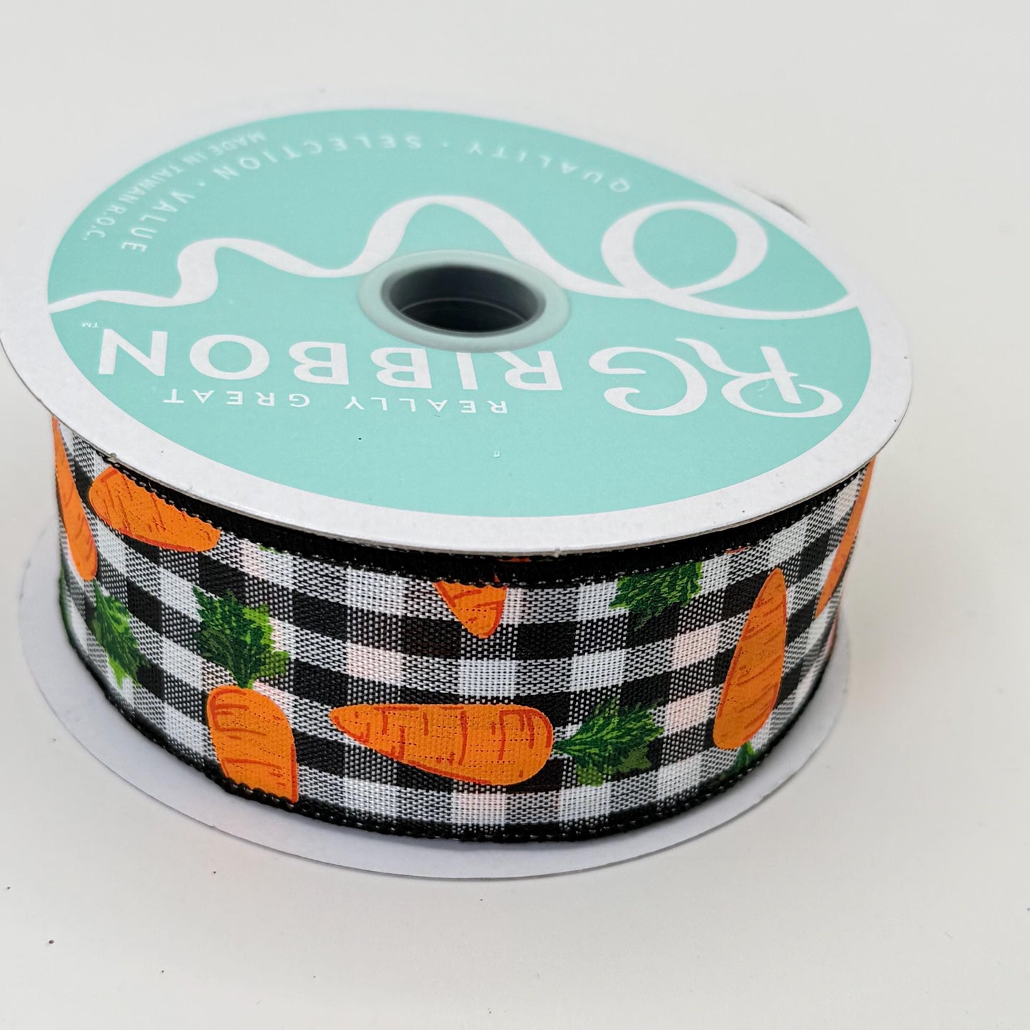 Carrot Wired Ribbon: 1.5" x 10yd, Easter Wreath Supply, Black and White Checkered Easter Ribbon with Orange Carrots, Easter Bow Ribbon