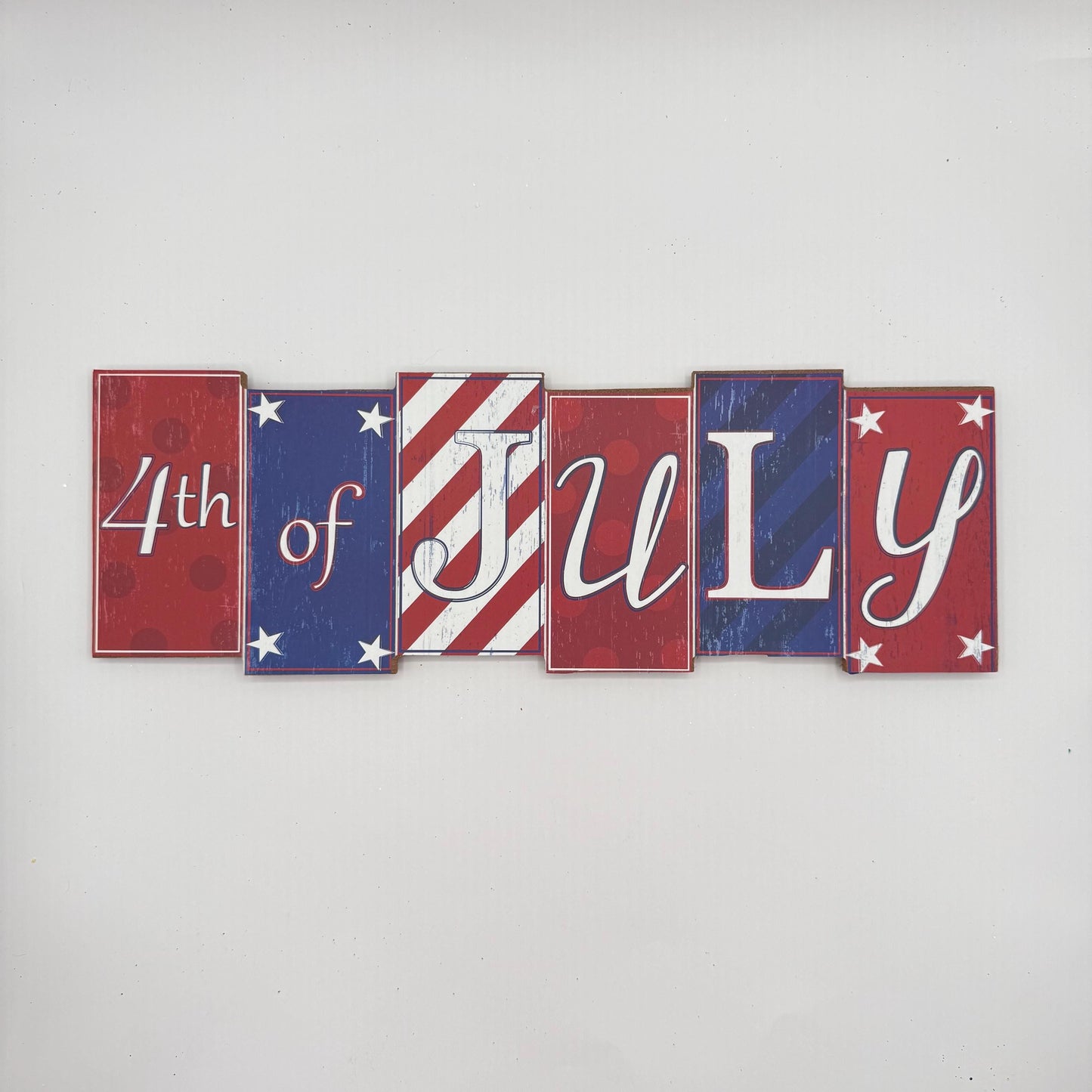 Patriotic Sign, Fourth of July Block Sign, Stars and Stripes Decor, Red White and Blue Door Hanger, 4th of July Wreath Embellishment
