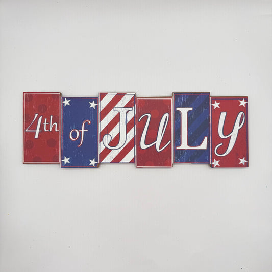 Patriotic Sign, Fourth of July Block Sign, Stars and Stripes Decor, Red White and Blue Door Hanger, 4th of July Wreath Embellishment