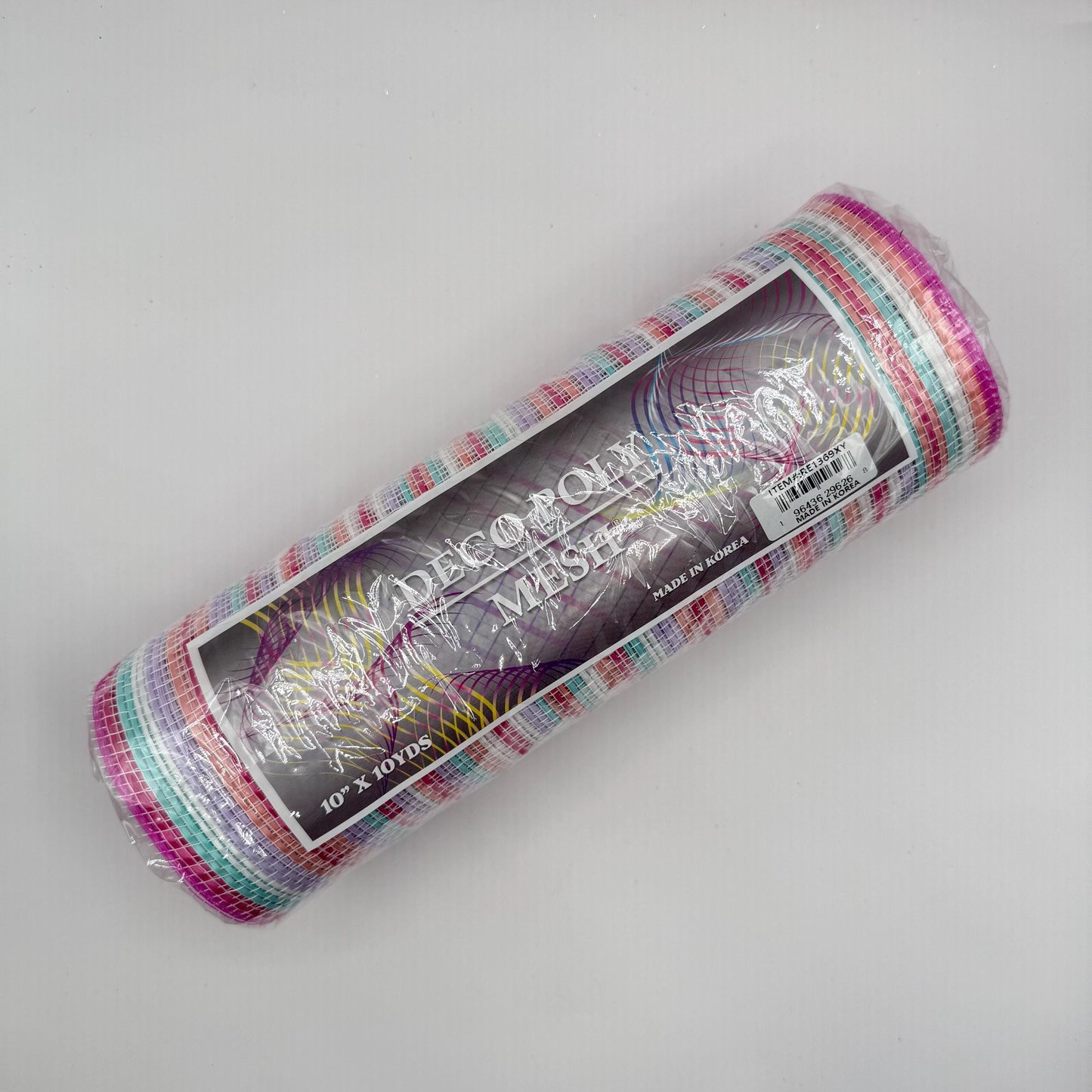 10” by 10 Yards Vertical Multicolor Stripe Mesh: Pink Fuschia Lavender Blue White, Wreathmaking Supplies, RE1369XY