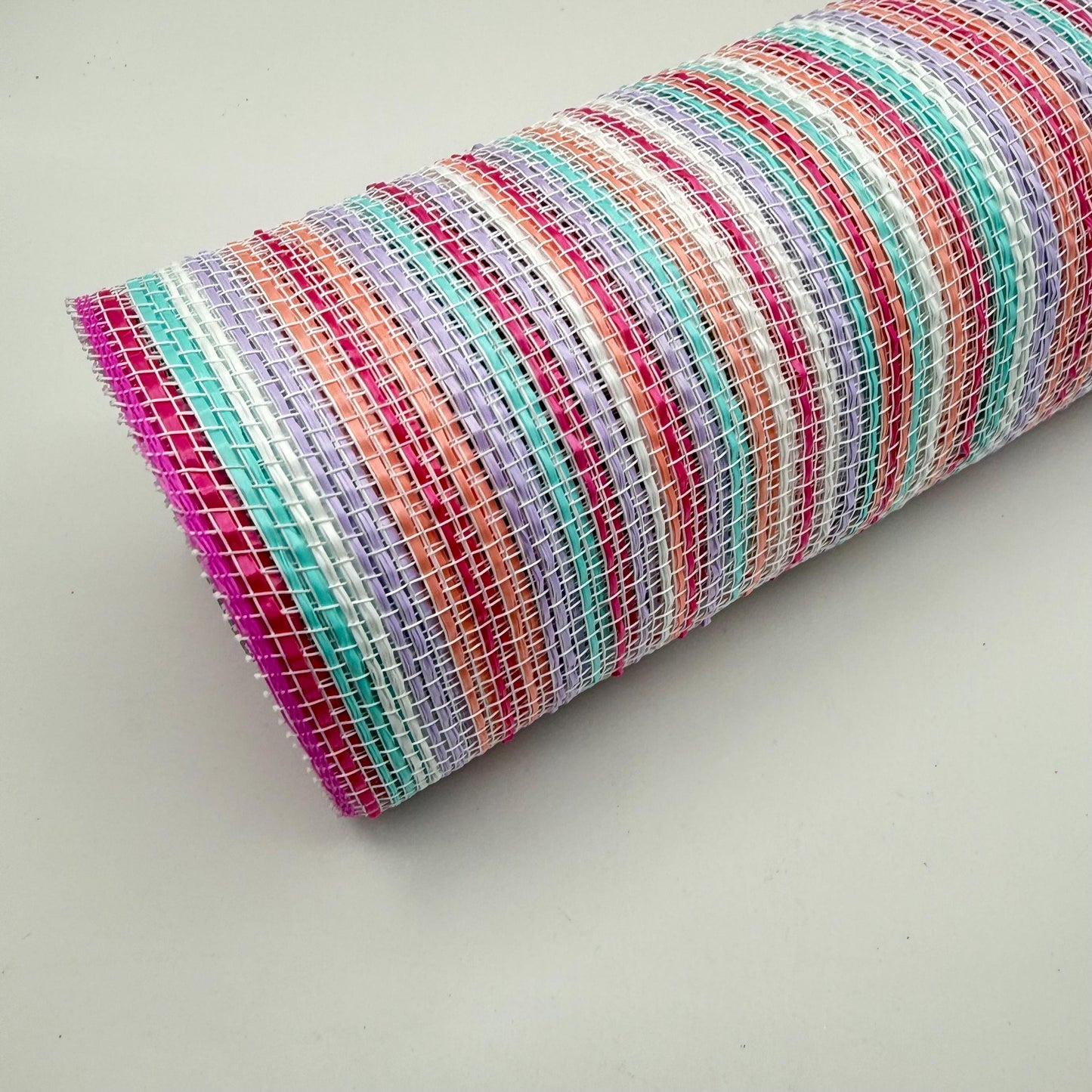 10” by 10 Yards Vertical Multicolor Stripe Mesh: Pink Fuschia Lavender Blue White, Wreathmaking Supplies, RE1369XY