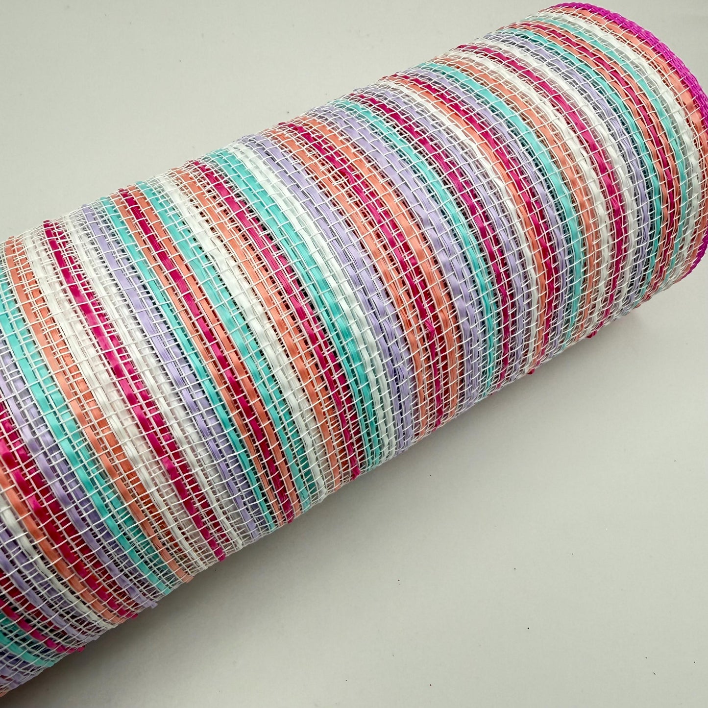 10” by 10 Yards Vertical Multicolor Stripe Mesh: Pink Fuschia Lavender Blue White, Wreathmaking Supplies, RE1369XY