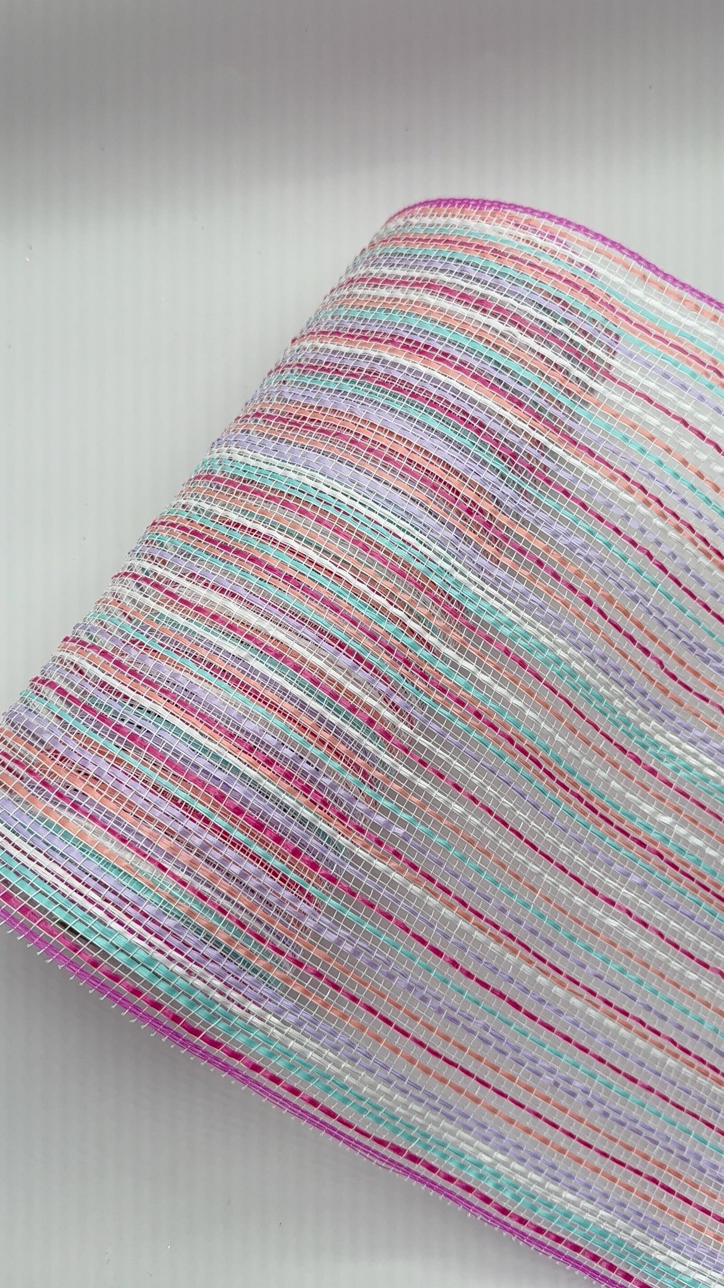 10” by 10 Yards Vertical Multicolor Stripe Mesh: Pink Fuschia Lavender Blue White, Wreathmaking Supplies, RE1369XY