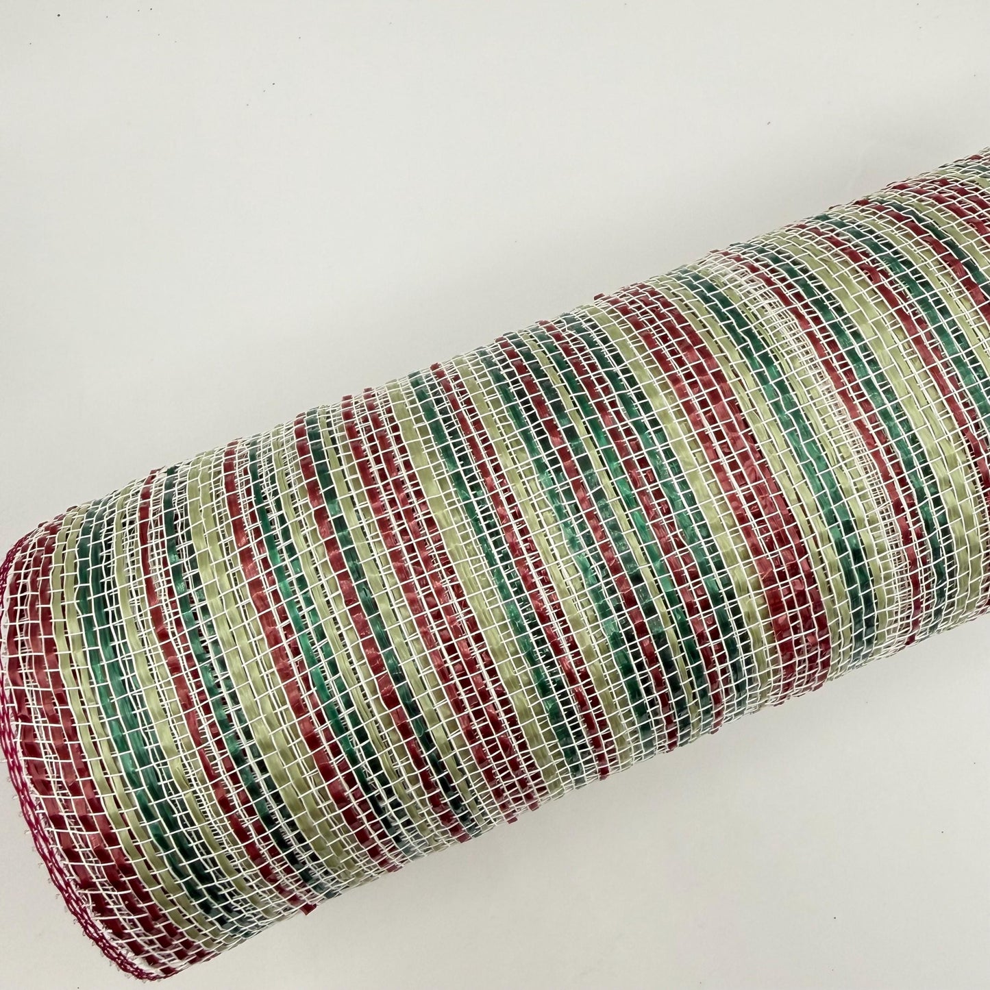 10” by 10 Yards Vertical Multicolor Stripe Mesh: Burgundy Hunter Sage Green and Cream,  Wreathmaking Supplies, Christmas Mesh, RE1369YH