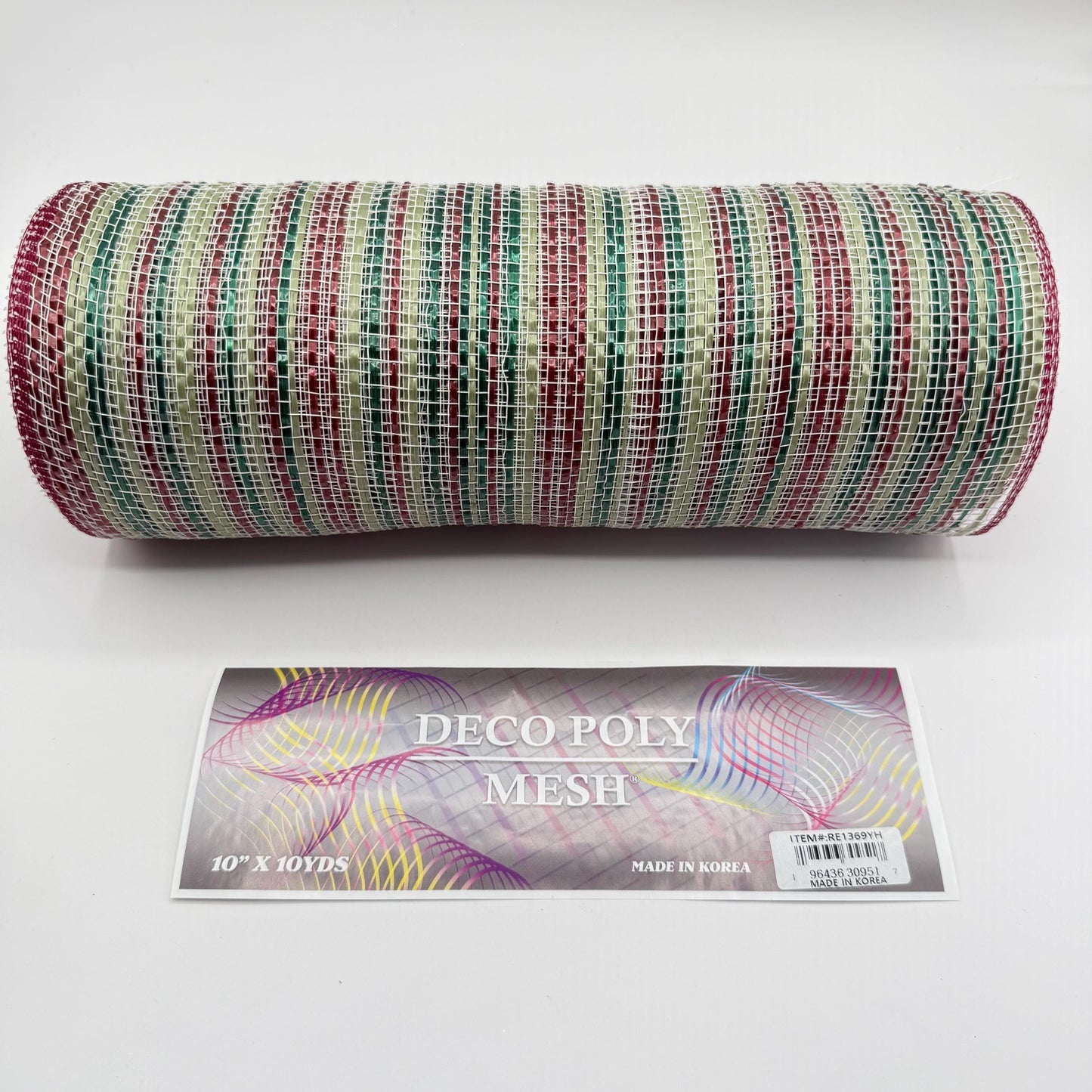 10” by 10 Yards Vertical Multicolor Stripe Mesh: Burgundy Hunter Sage Green and Cream,  Wreathmaking Supplies, Christmas Mesh, RE1369YH