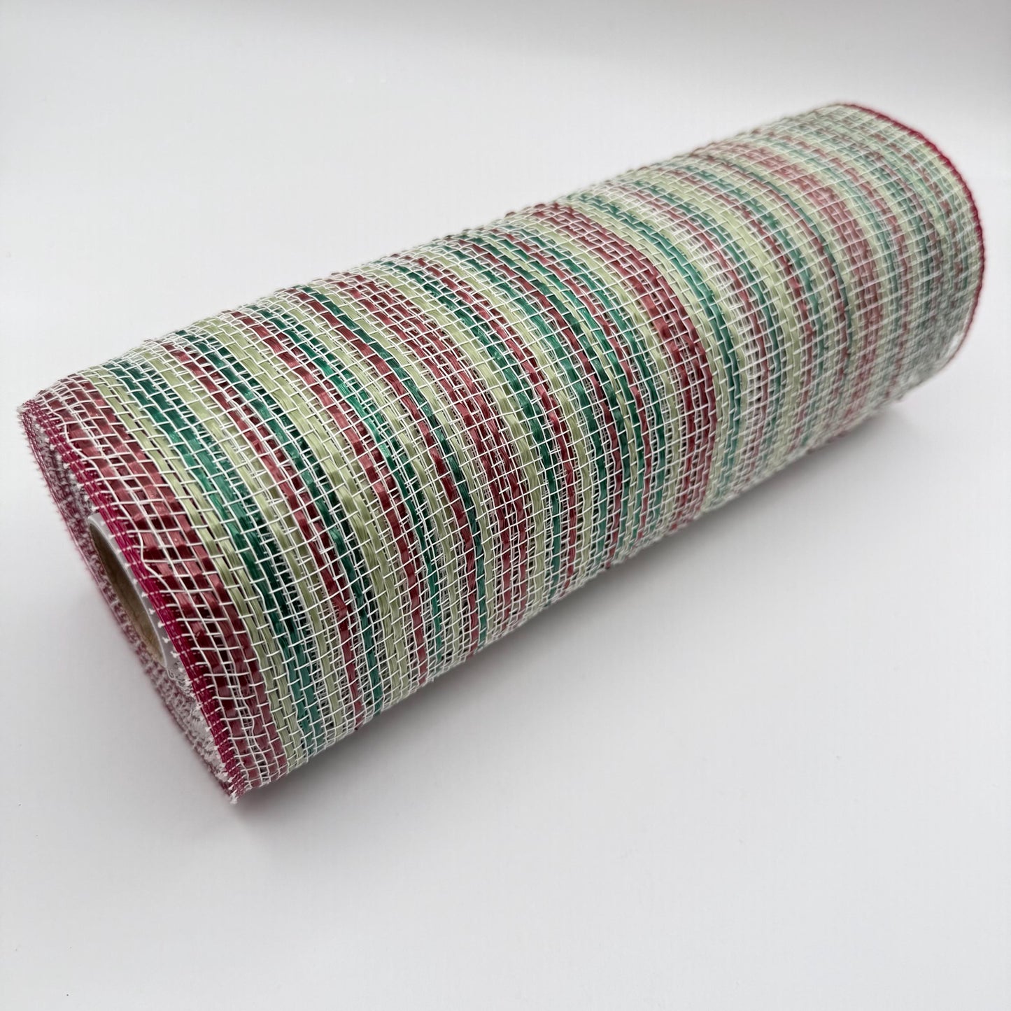 10” by 10 Yards Vertical Multicolor Stripe Mesh: Burgundy Hunter Sage Green and Cream,  Wreathmaking Supplies, Christmas Mesh, RE1369YH