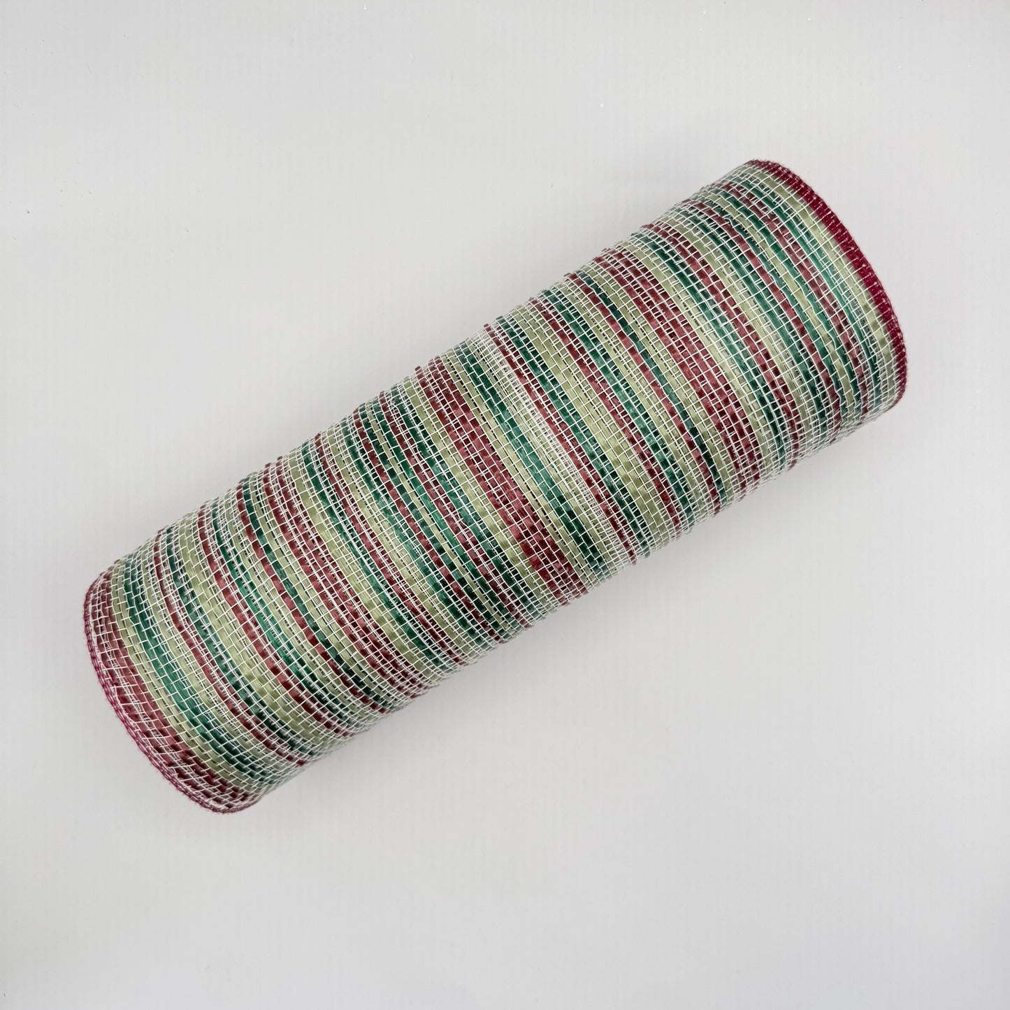 10” by 10 Yards Vertical Multicolor Stripe Mesh: Burgundy Hunter Sage Green and Cream,  Wreathmaking Supplies, Christmas Mesh, RE1369YH